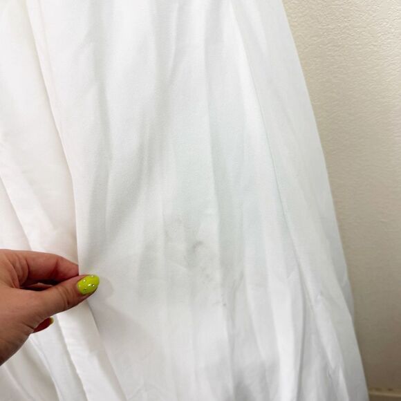 Leena Mac Duggal White Spaghetti Strap Crepe V-Neckline Wedding Dress Size 10 - Picture 9 of 10